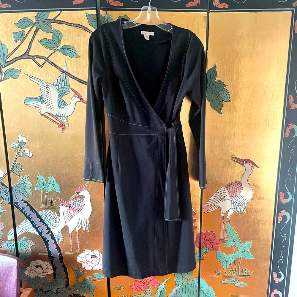 Jonathan Martin Simple Black Wrap Dress Long Sleeve